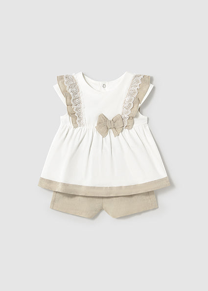 Mayoral Girls Pretty Two Piece Shorts Set With Lace & Bow Detail - 1236