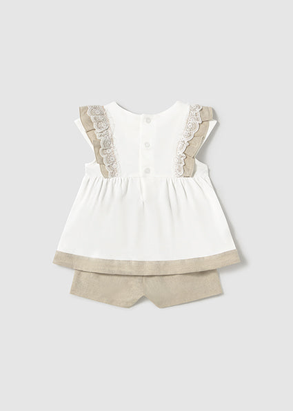 Mayoral Girls Pretty Two Piece Shorts Set With Lace & Bow Detail - 1236