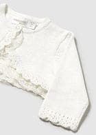 Mayoral Girls Pretty Natural White Shimmer Cardigan With Lace Detail - 1308 - 16 Natural