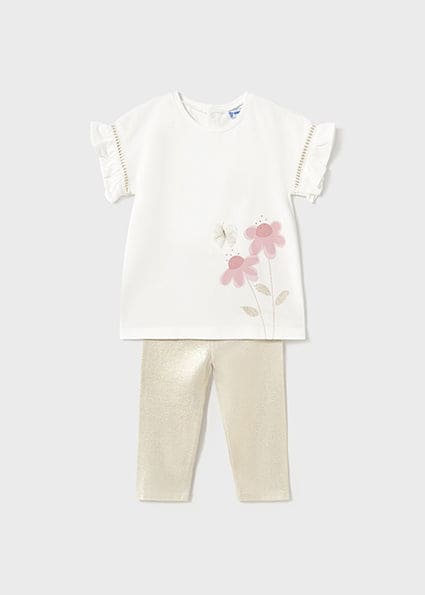 Mayoral Baby Tulle Applique Top With Leggings Set - Bone - 1734