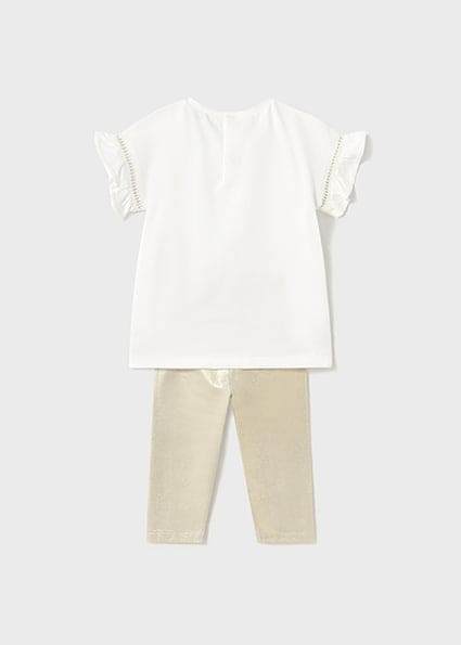 Mayoral Baby Tulle Applique Top With Leggings Set - Bone - 1734