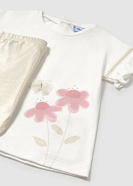 Mayoral Baby Tulle Applique Top With Leggings Set - Bone - 1734