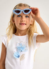 Mayoral Girls Ivory, Blue & Beige Flower Print Shorts & Top Set - 3002 & 3905