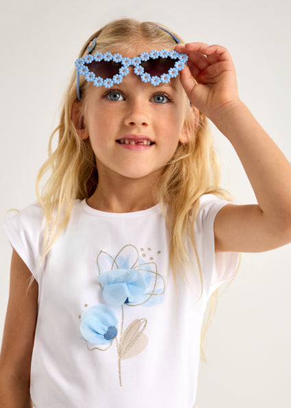 Mayoral Girls Ivory, Blue & Beige Flower Print Shorts & Top Set - 3002 & 3905