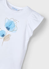 Mayoral Girls Ivory, Blue & Beige Flower Print Shorts & Top Set - 3002 & 3905