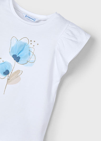 Mayoral Girls Ivory, Blue & Beige Flower Print Shorts & Top Set - 3002 & 3905