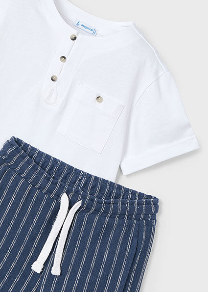 Mayoral Boys Navy Stripe Shorts & T-Shirt Set - 3603