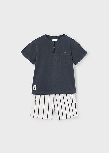 Mayoral Boys Grey Stripe Shorts & T-Shirt Set - 3603