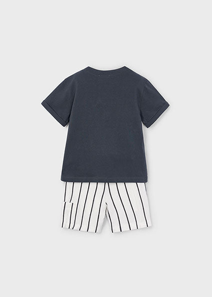 Mayoral Boys Grey Stripe Shorts & T-Shirt Set - 3603