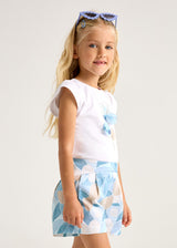 Mayoral Girls Ivory, Blue & Beige Flower Print Shorts & Top Set - 3002 & 3905