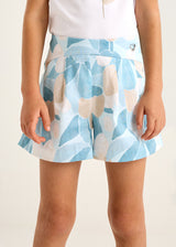 Mayoral Girls Ivory, Blue & Beige Flower Print Shorts & Top Set - 3002 & 3905