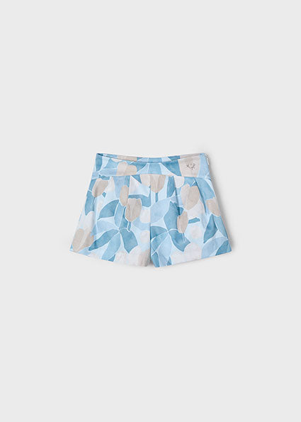 Mayoral Girls Ivory, Blue & Beige Flower Print Shorts & Top Set - 3002 & 3905