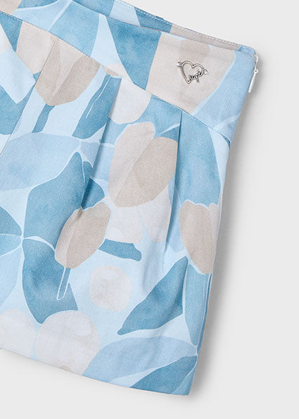 Mayoral Girls Ivory, Blue & Beige Flower Print Shorts & Top Set - 3002 & 3905