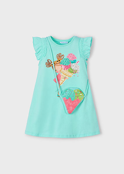 Mayoral Girls Aqua "Ice Cream" Dress & Matching HandBag - 3940
