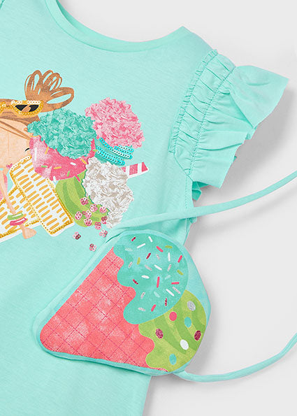 Mayoral Girls Aqua "Ice Cream" Dress & Matching HandBag - 3940