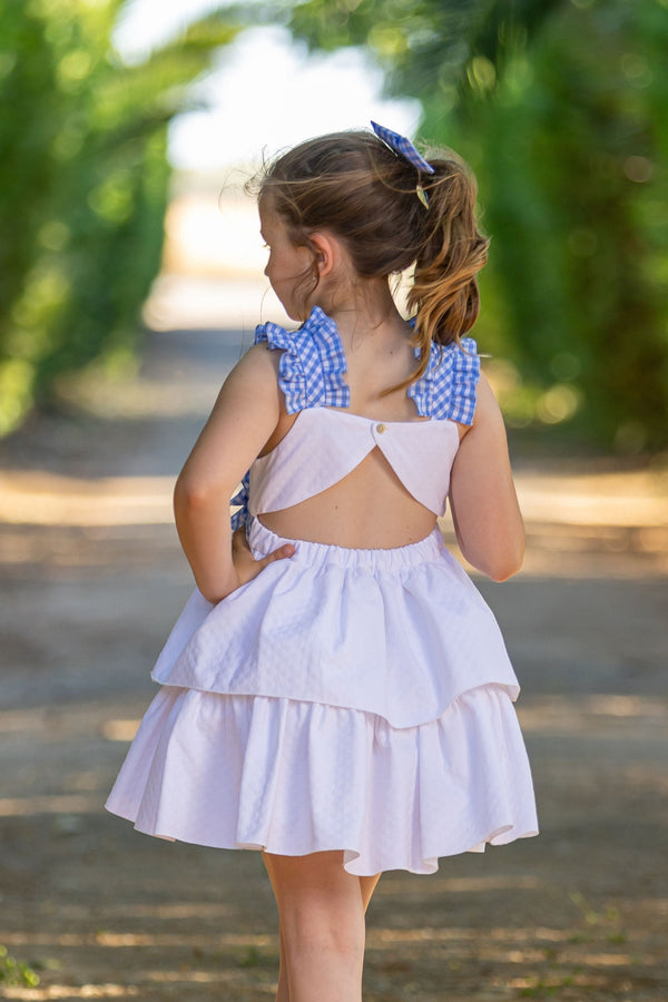 Babine White & Blue Gingham Dress - 2522827