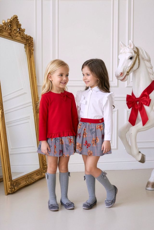 PRE-ORDER - Miranda Girls "Teddy Bear" Skirt & Blouse Set - 0252-2/F