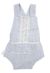 Lor Miral Blue Lurex Romper with Lace Deatil & Long Sleeved Frilly Collar Vest - 21201