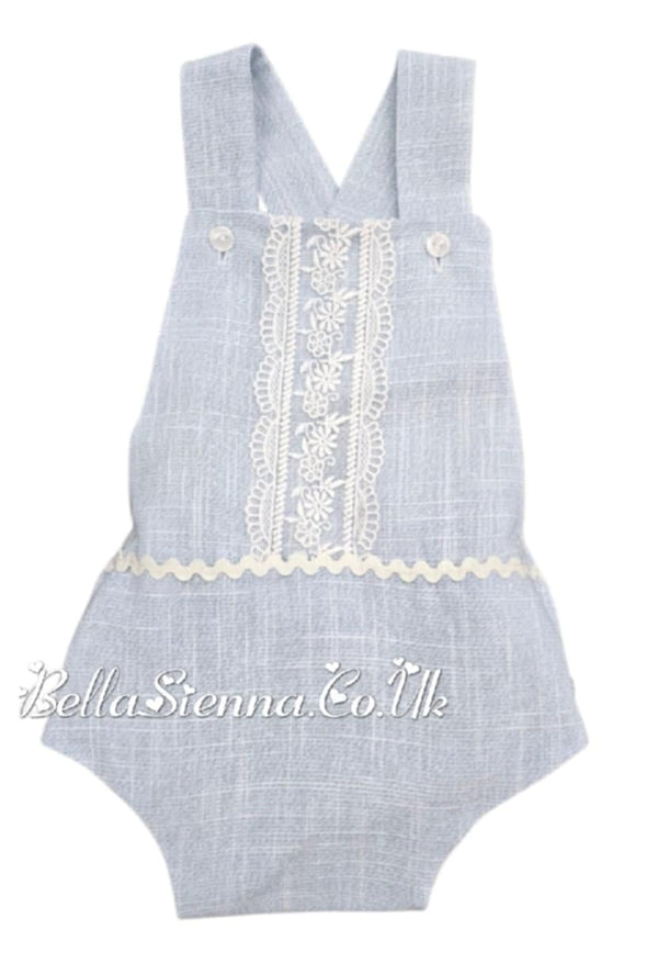 Lor Miral Blue Lurex Romper with Lace Deatil & Long Sleeved Frilly Collar Vest - 21201