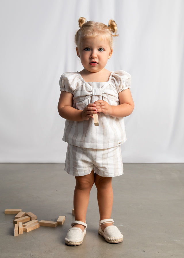 Mayoral Girls Ivory & Beige Striped Classy Shorts Set - 1211