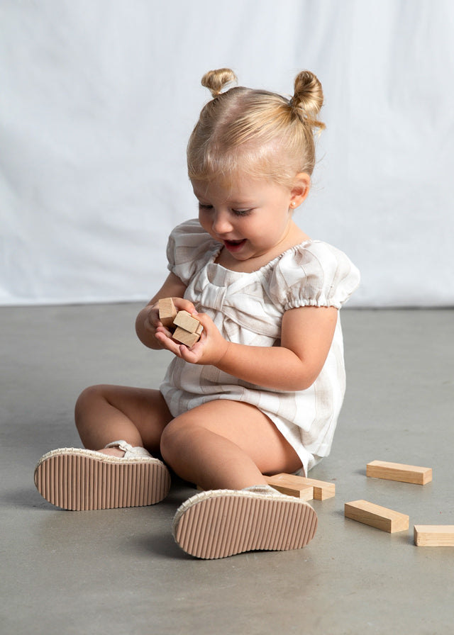 Mayoral Girls Ivory & Beige Striped Classy Shorts Set - 1211