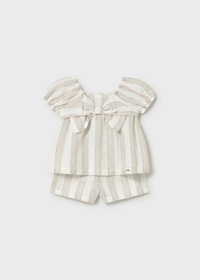 Mayoral Girls Ivory & Beige Striped Classy Shorts Set - 1211