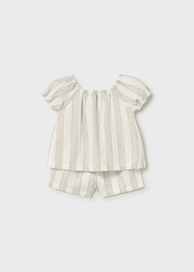 Mayoral Girls Ivory & Beige Striped Classy Shorts Set - 1211