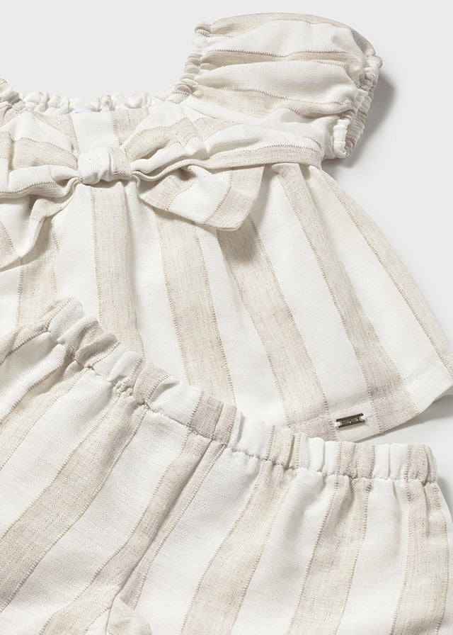 Mayoral Girls Ivory & Beige Striped Classy Shorts Set - 1211