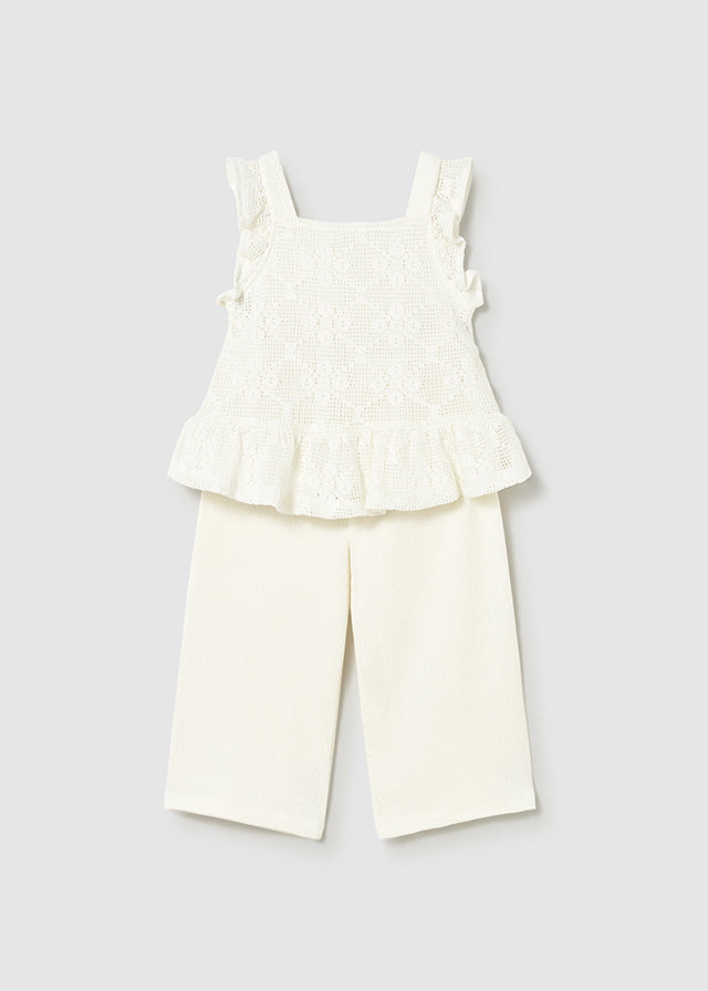 Mayoral Girls Ivory Crochet Trouser Set - 1515