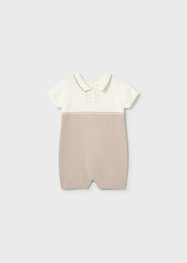 Mayoral Baby Boys Beige & Ivory Knitted Romper - 1603