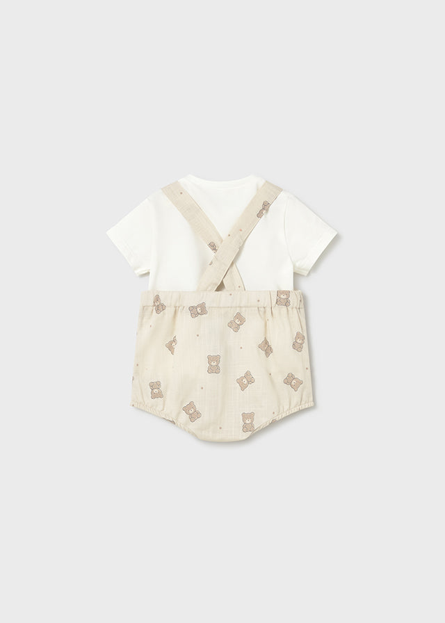 Mayoral Baby Boys Beige & White Teddy Bear Two Piece Romper Set - 1621