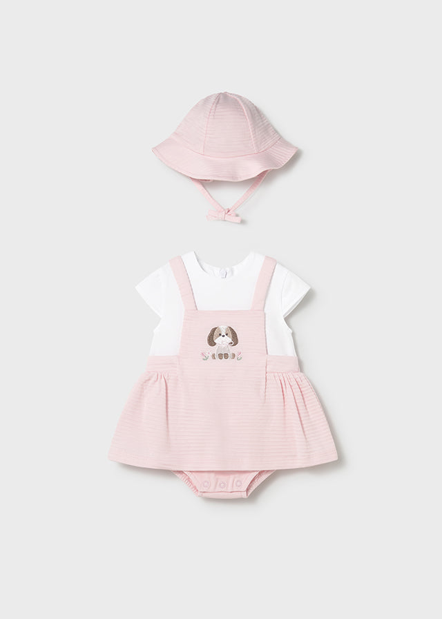 Mayoral Baby Girls Pink Romper Dress With Matching Sun Hat - 1631
