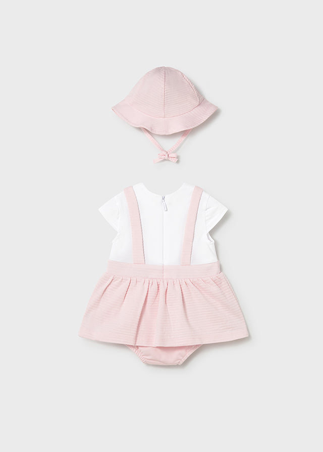 Mayoral Baby Girls Pink Romper Dress With Matching Sun Hat - 1631