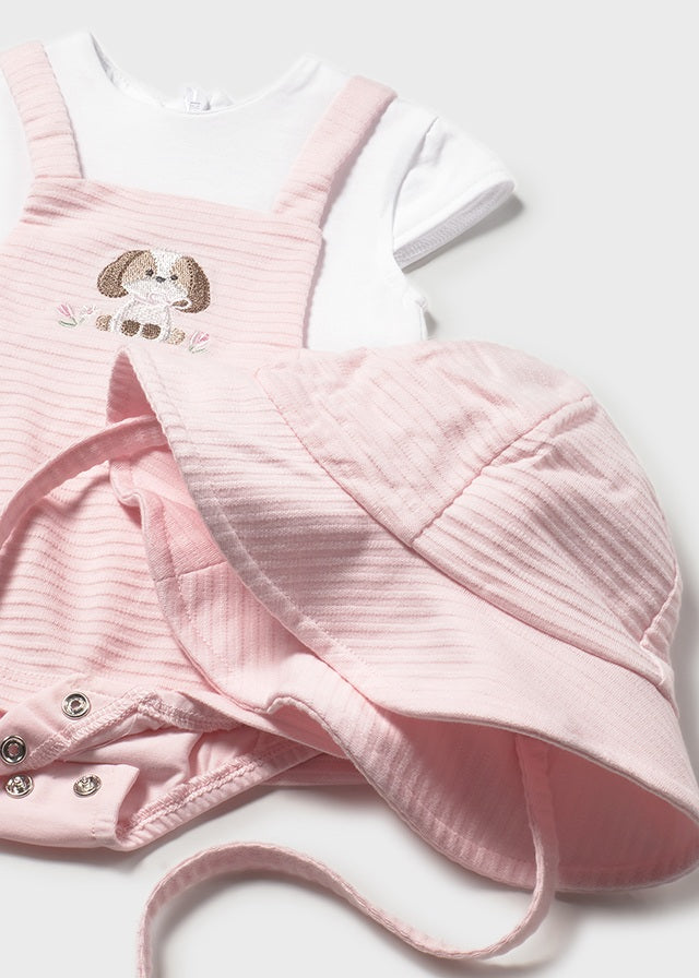 Mayoral Baby Girls Pink Romper Dress With Matching Sun Hat - 1631