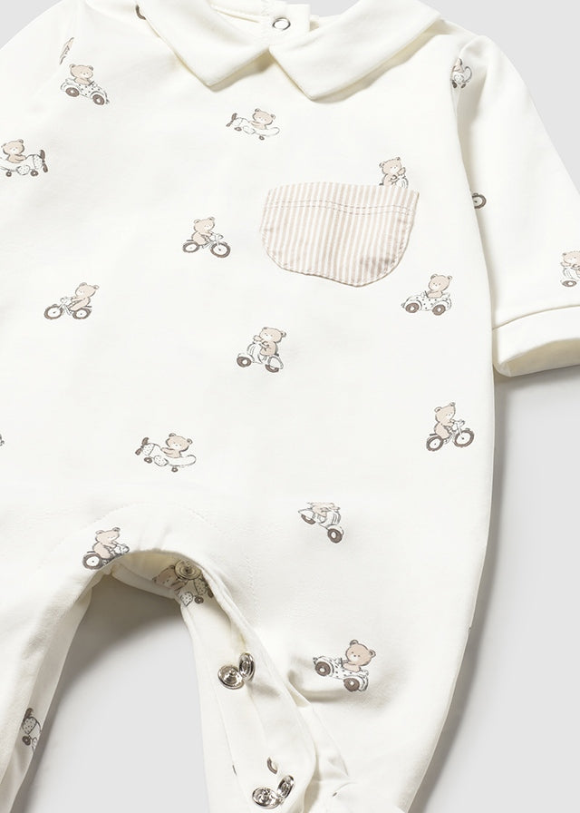 Mayoral Baby Boys Pack Of Two Beige & Ivory Teddy Bear All In One Babygrows Sleepsuits - 1716