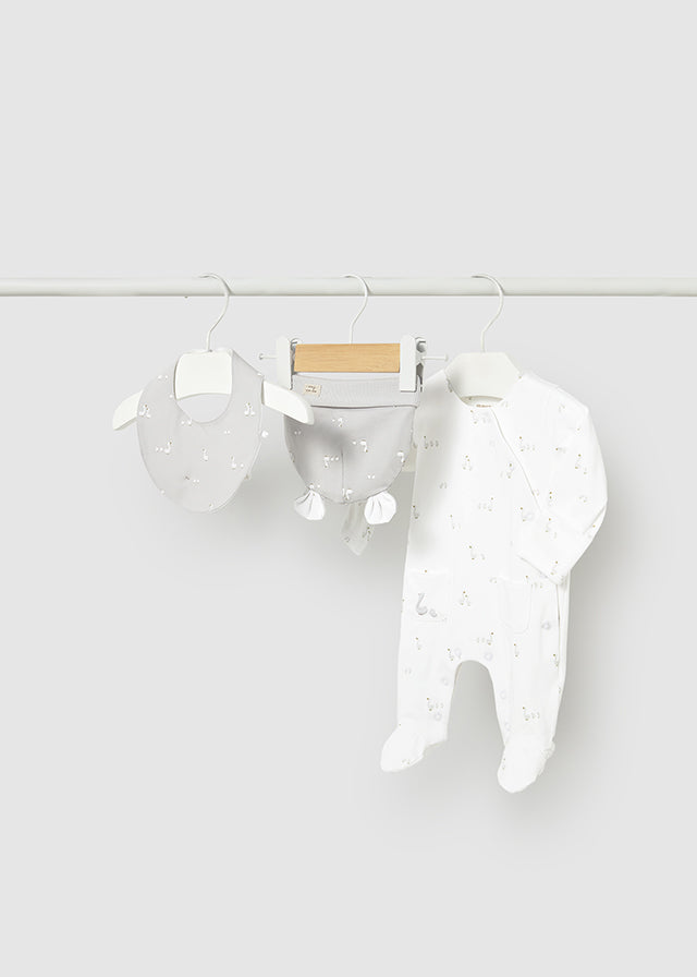 Mayoral Unisex Grey & White "Little Duck" Babygrow, Hat & Bib Set- 1728