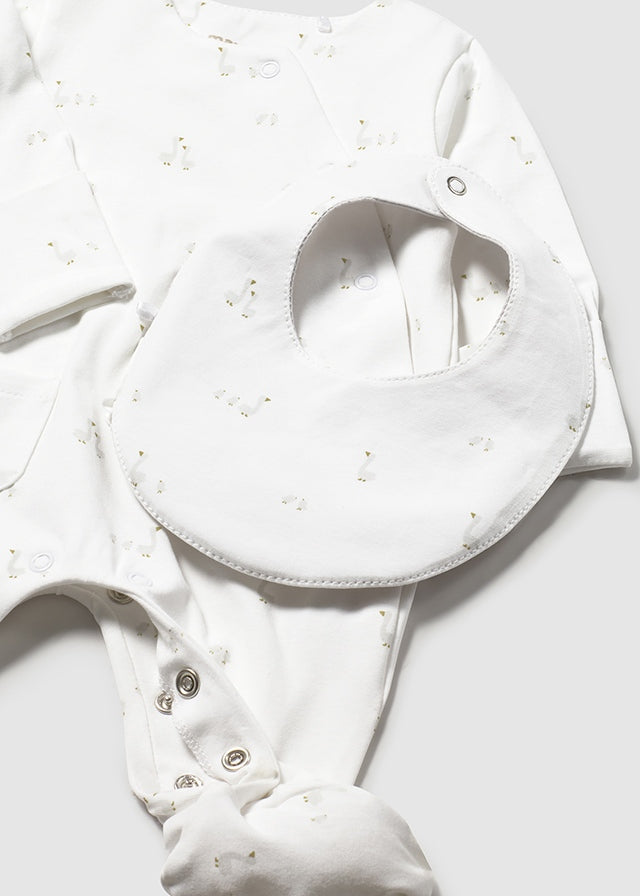 Mayoral Unisex Grey & White "Little Duck" Babygrow, Hat & Bib Set- 1728