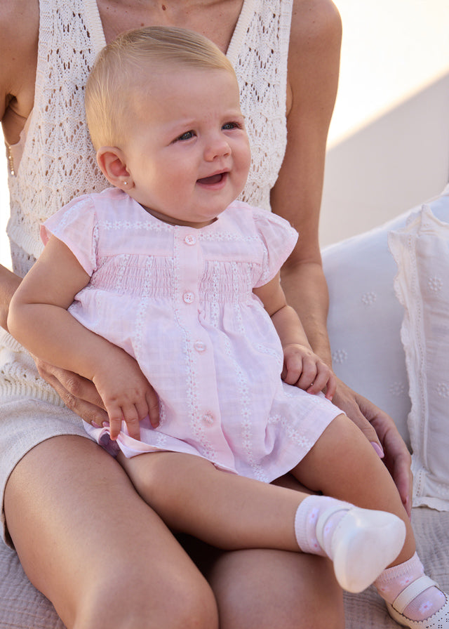 Mayoral Baby Girls Pink Smocked Daisy Dress & Matching Pants - 1805