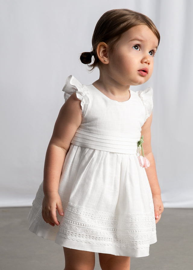 Mayoral Baby Girls Ivory Dress With Guipure Lace Trim - 1907