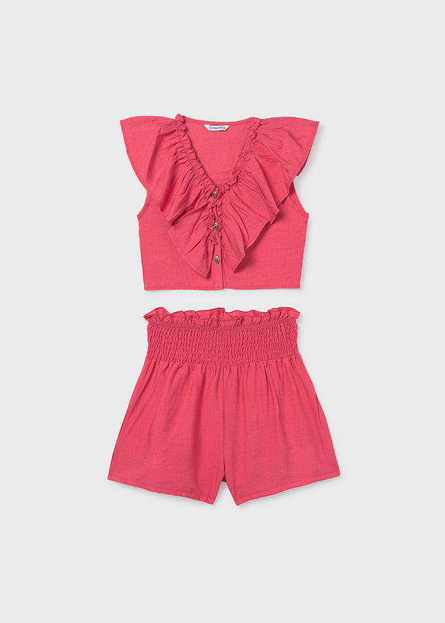 Mayoral Girls Coral Ruffled Shorts Set - 6207