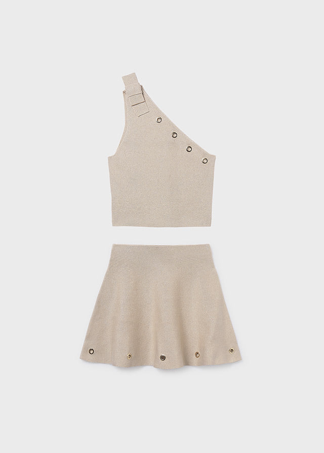 Mayoral Older Girls Pretty Gold Top & Skirt Set - 6918