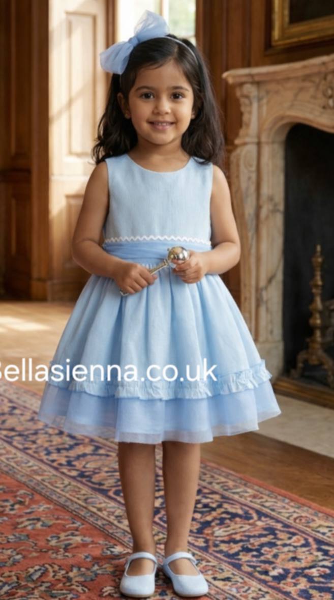 Basmarti Girls Two Tone Blue Dress With A Big Tulle Bow On The Back - 26170