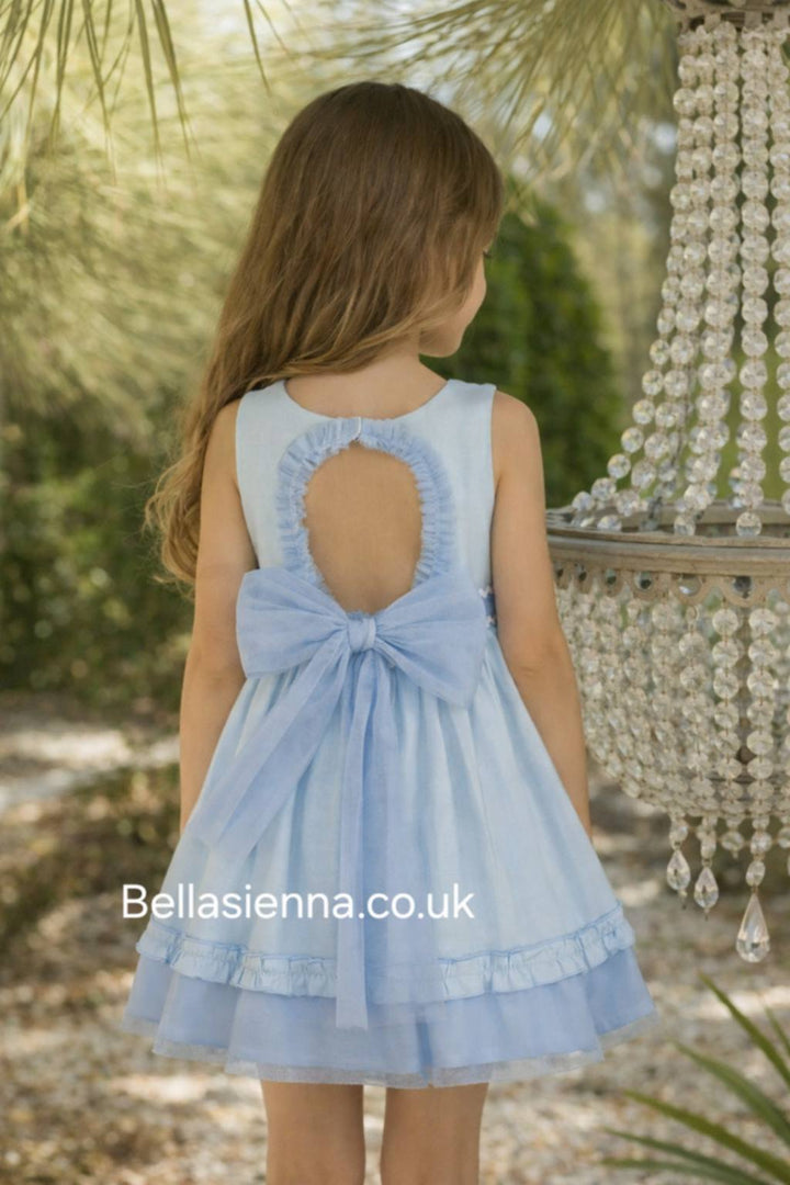 Basmarti Girls Two Tone Blue Dress With A Big Tulle Bow On The Back - 26170
