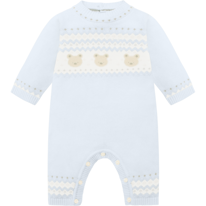 Emile et Rose Baby Blue Teddy Bear Knitted Baby Romper With Matching Hat - Kristian