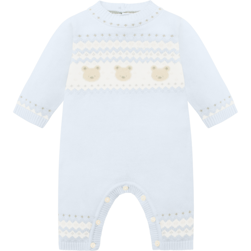 Emile et Rose Baby Blue Teddy Bear Knitted Baby Romper With Matching Hat - Kristian