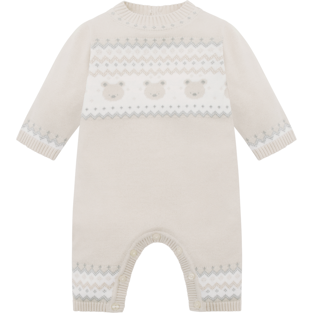 Emile et Rose Beige Teddy Bear Knitted Baby Romper With Matching Hat - Kristian