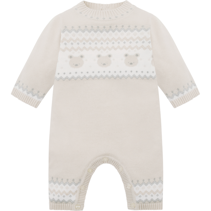 Emile et Rose Beige Teddy Bear Knitted Baby Romper With Matching Hat - Kristian