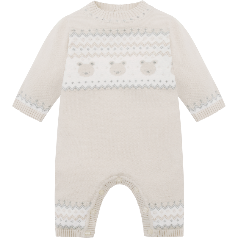 Emile et Rose Beige Teddy Bear Knitted Baby Romper With Matching Hat - Kristian