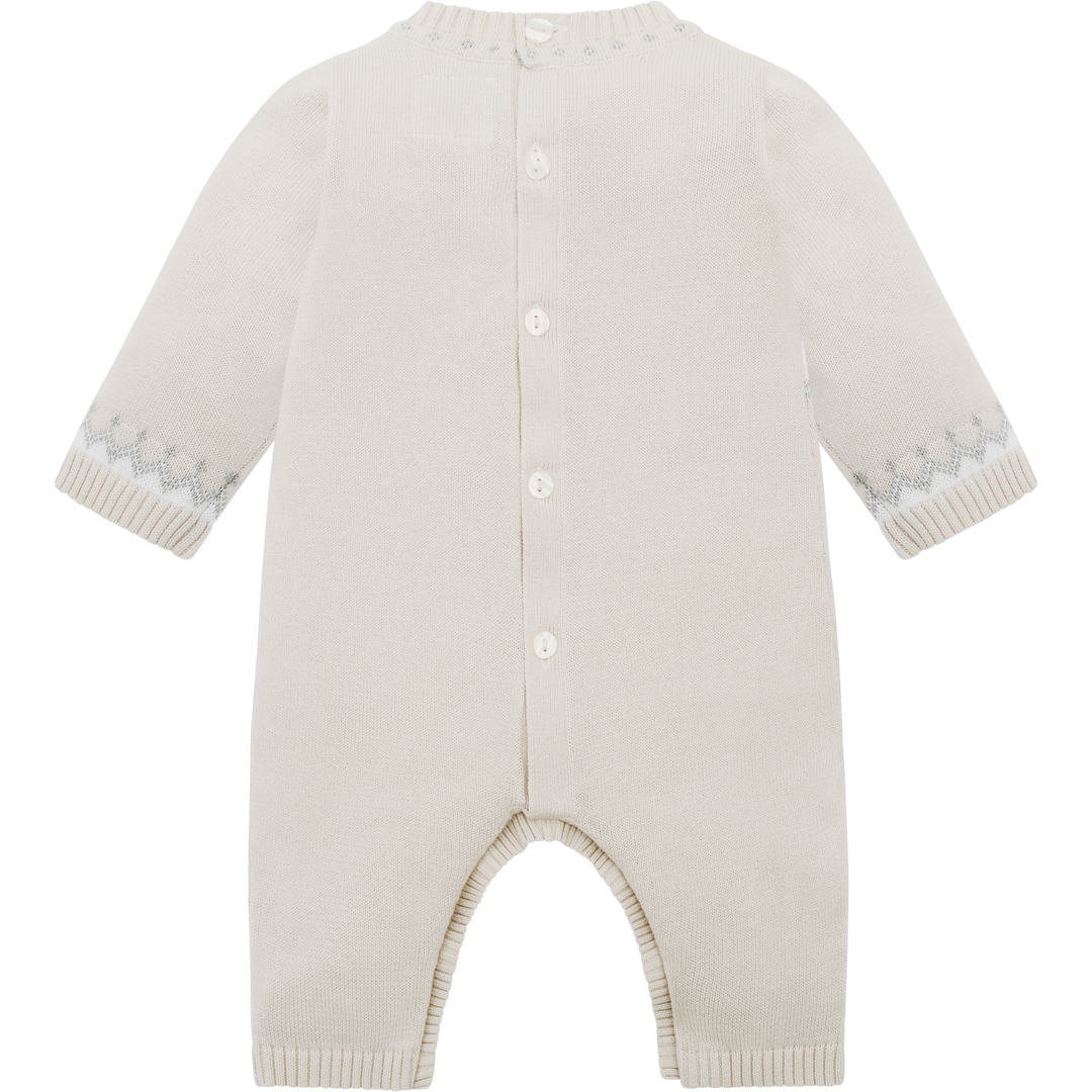 Emile et Rose Beige Teddy Bear Knitted Baby Romper With Matching Hat - Kristian