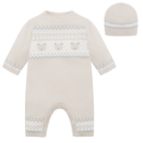 Emile et Rose Beige Teddy Bear Knitted Baby Romper With Matching Hat - Kristian